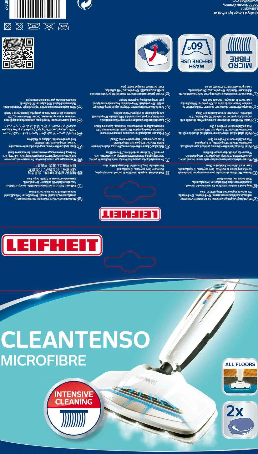 Leifheit Gulvvask > CleanTenso Cover til Klinisk Rengøring 2 stk, Grå