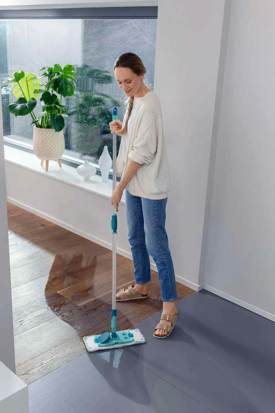 Discount Leifheit PowerClean M Gulvvasker Teleskopskaft, Turkis