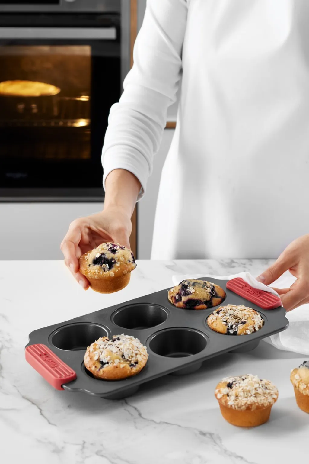 Lékué Bageforme > Muffinform m. Non-stick 6 stk, Grå