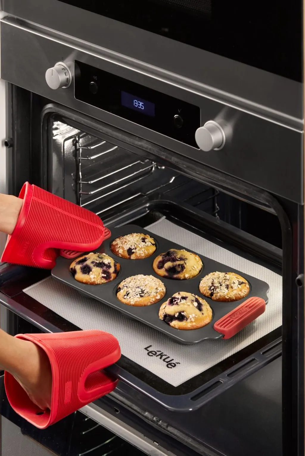 Lékué Bageforme > Muffinform m. Non-stick 6 stk, Grå