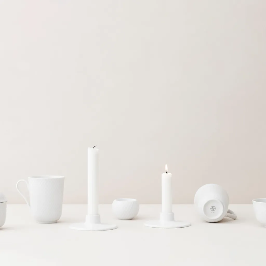 Lyngby Porcelæn Fyrfadsstager > Rhombe Fyrfadsstage 2 stk. H4,6 cm, Hvid