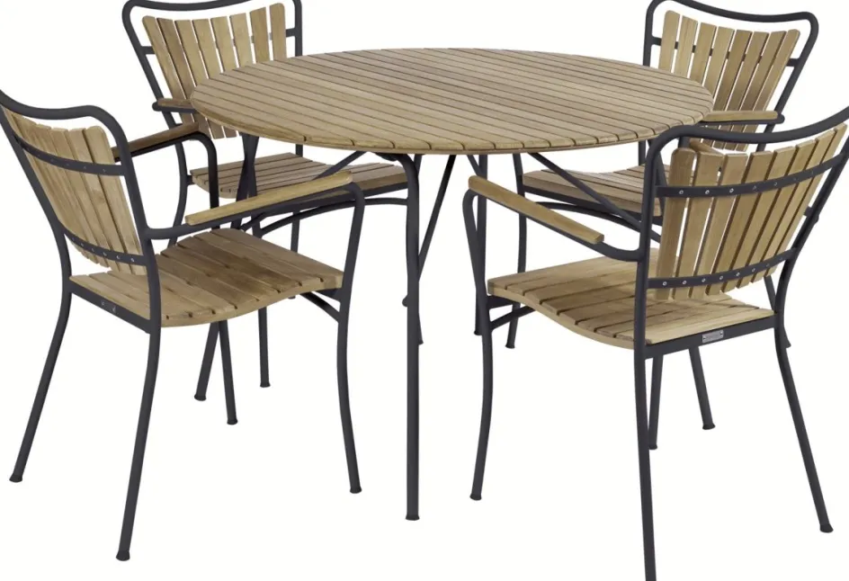 Mandalay Havemøbelsæt m. Magnolia Bord 110 cm og 4 Marguerit Stole, Teak/Antracit