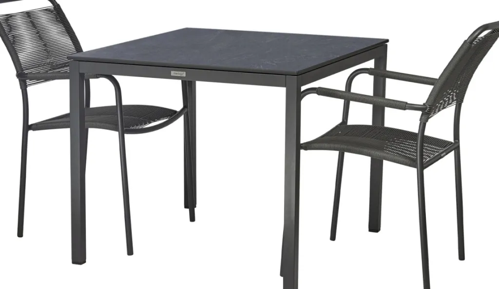 Mandalay Havemøbler|Uderum > Havemøbelsæt m. Pure Bord 82 cm og 2 Verona Stole, Antracit