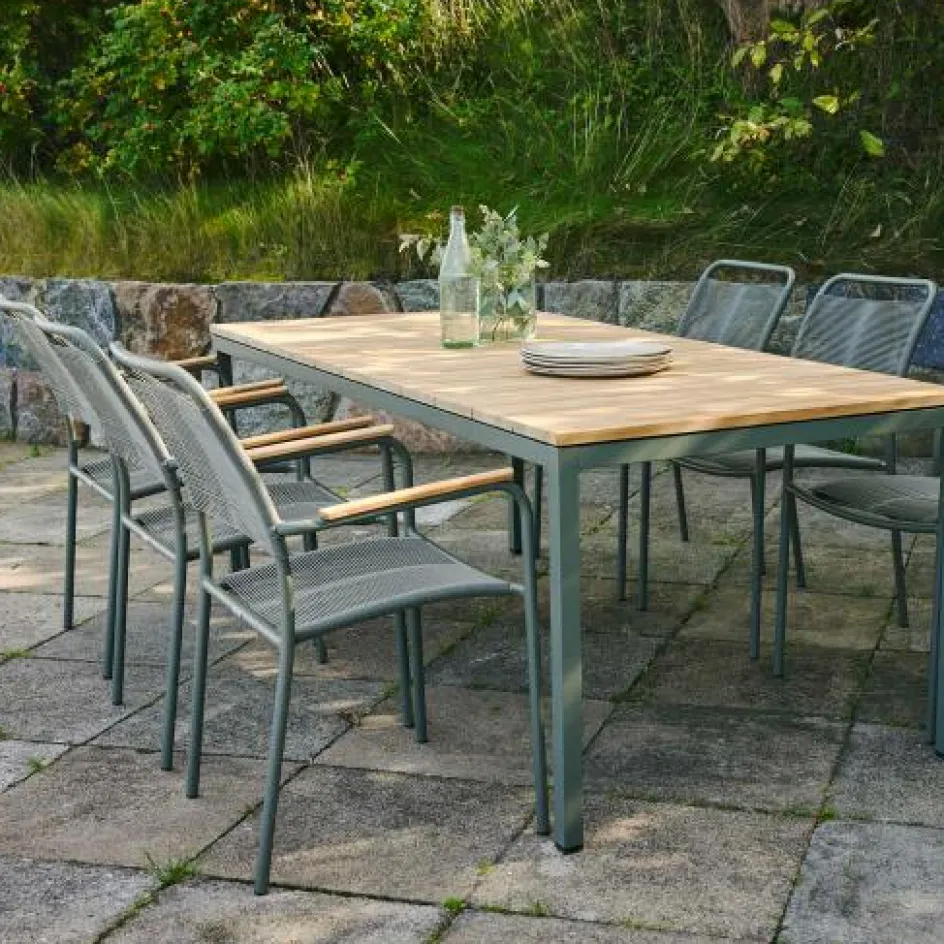 Discount Mandalay Havemøbelsæt m. Toscana Bord 197 cm og 6 Verona Stole, Teak/Olivengrøn