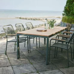 Discount Mandalay Havemøbelsæt m. Toscana Bord 197 cm og 6 Verona Stole, Teak/Olivengrøn