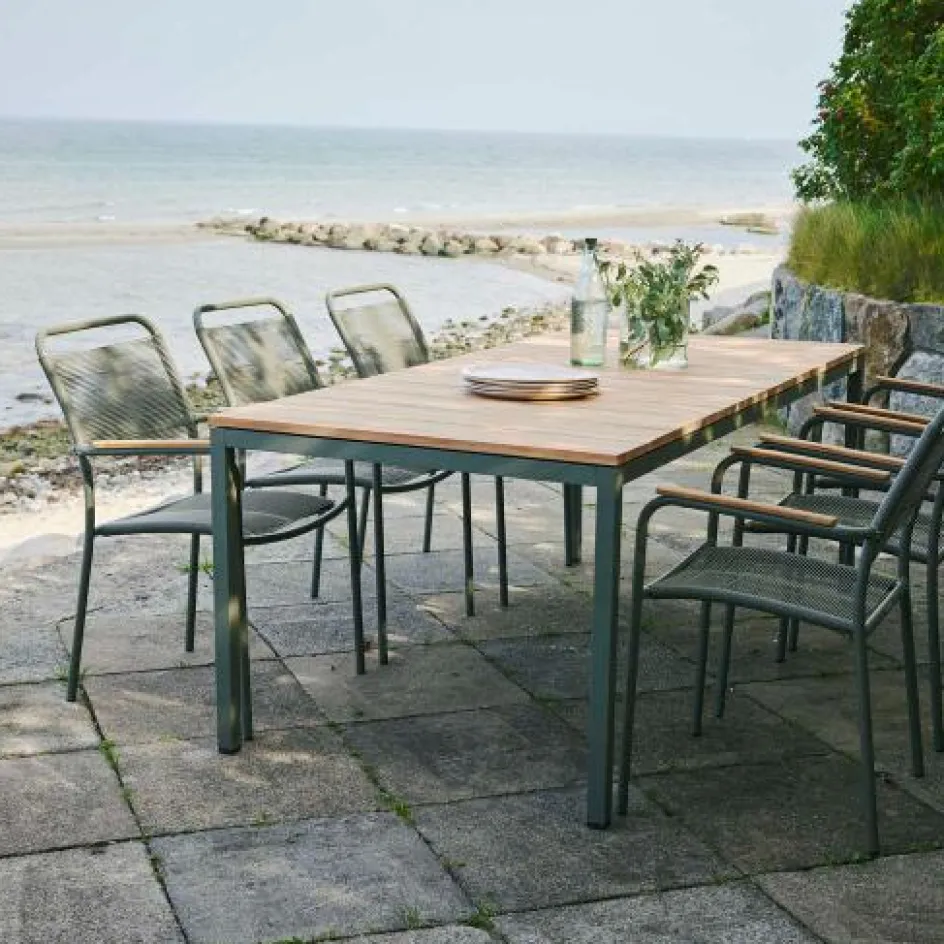 Discount Mandalay Havemøbelsæt m. Toscana Bord 197 cm og 6 Verona Stole, Teak/Olivengrøn