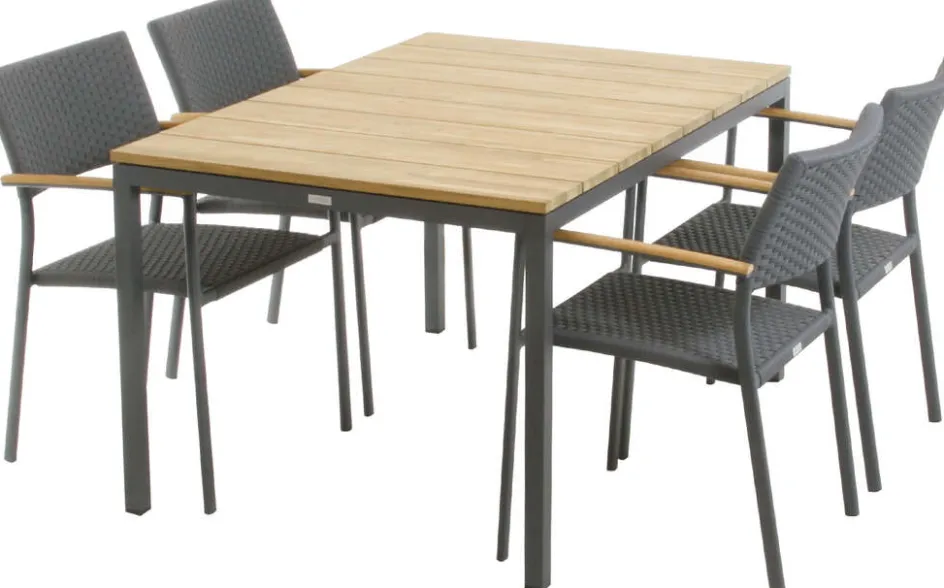 New Mandalay Havemøbelsæt m. Toscana Bord 132 cm og 4 Siena Stole, Teak/Antracit