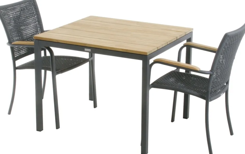 Best Mandalay Havemøbelsæt m. Toscana Bord 82 cm og 2 Ravello Stole, Teak/Antracit