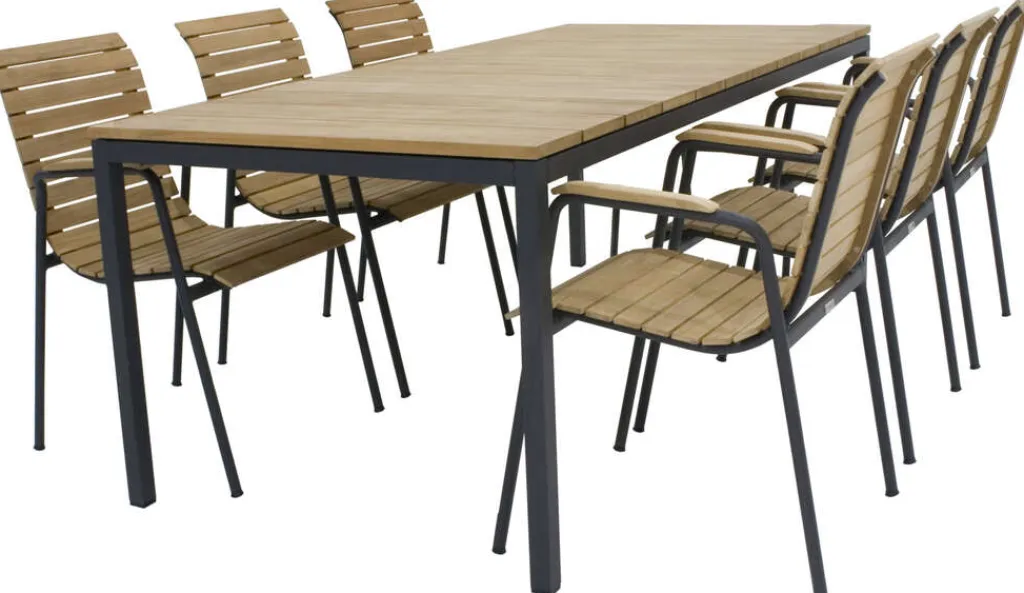 Mandalay Havemøbler|Uderum > Havemøbelsæt m. Toscana Bord 197 cm og 6 Bellevue Stole, Teak/Antracit
