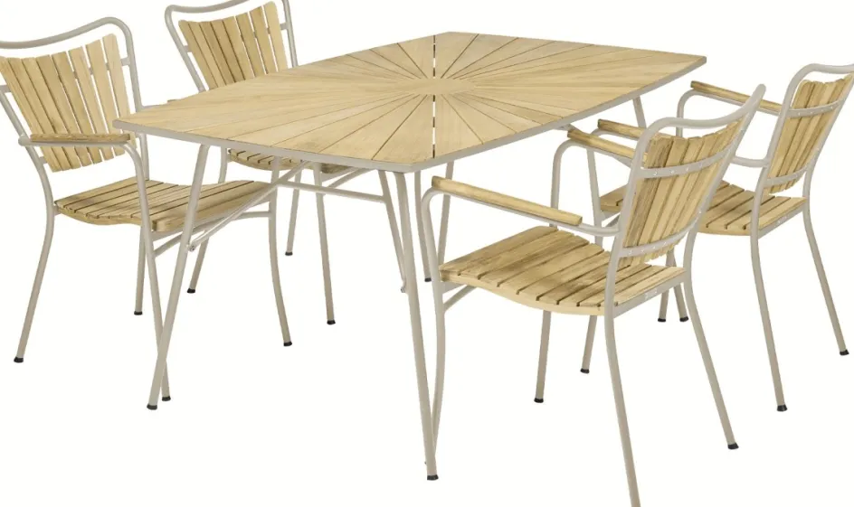 Outlet Mandalay Marguerit Havemøbelsæt m. 4 Stole ,Teak/ Taupe