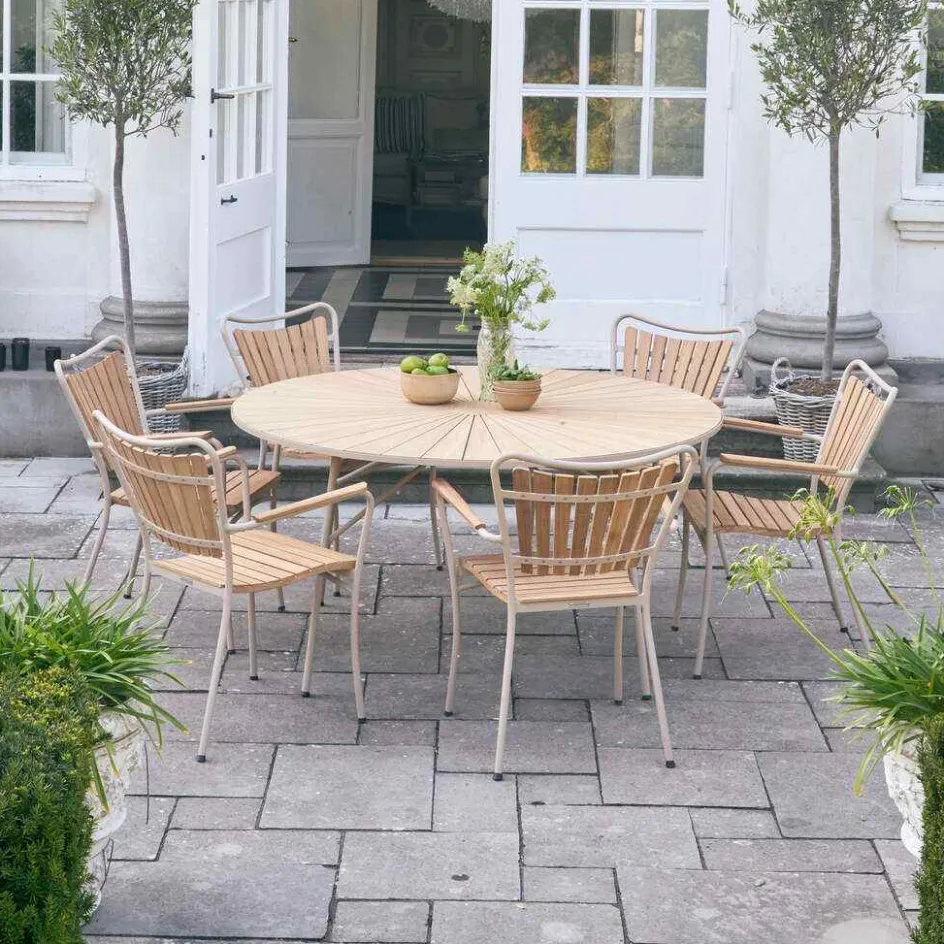 Best Mandalay Marguerit Havemøbelsæt m. 6 Stole Ø140 cm, Teak/Taupe
