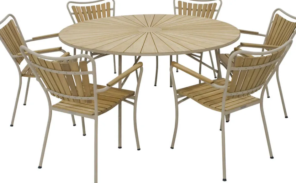 Best Mandalay Marguerit Havemøbelsæt m. 6 Stole Ø140 cm, Teak/Taupe