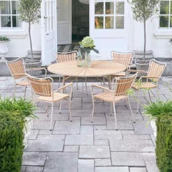 Best Mandalay Marguerit Havemøbelsæt m. 6 Stole Ø140 cm, Teak/Taupe