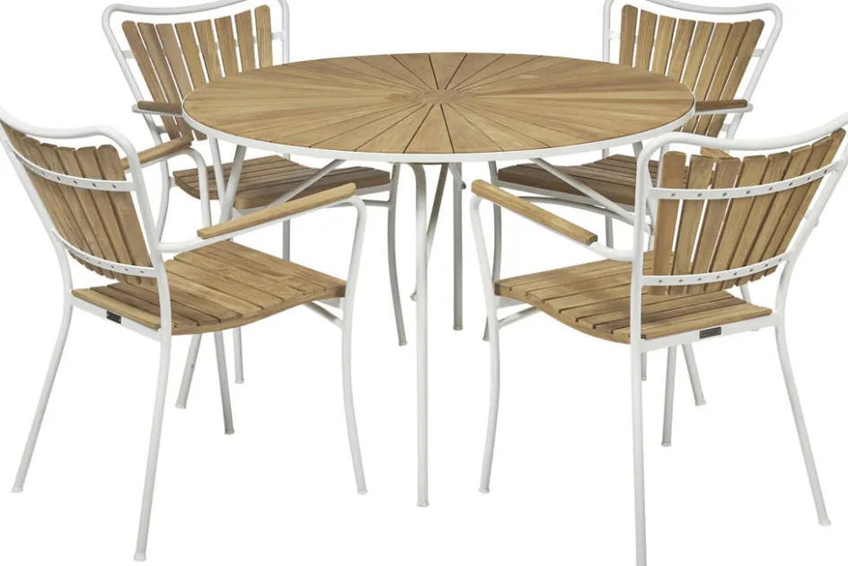 Outlet Mandalay Marguerit Havemøbelsæt m. 4 Stole , Teak/Hvid