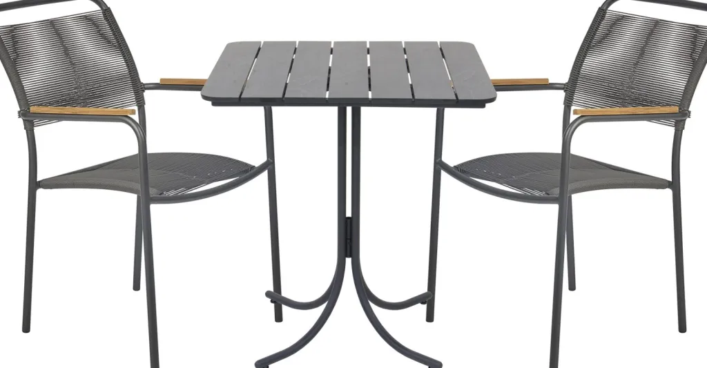 Clearance Pure Cafesæt m. 2 Verona Stole m. Teak Armlæn 66 cm, Antracit Havemøbler|Uderum