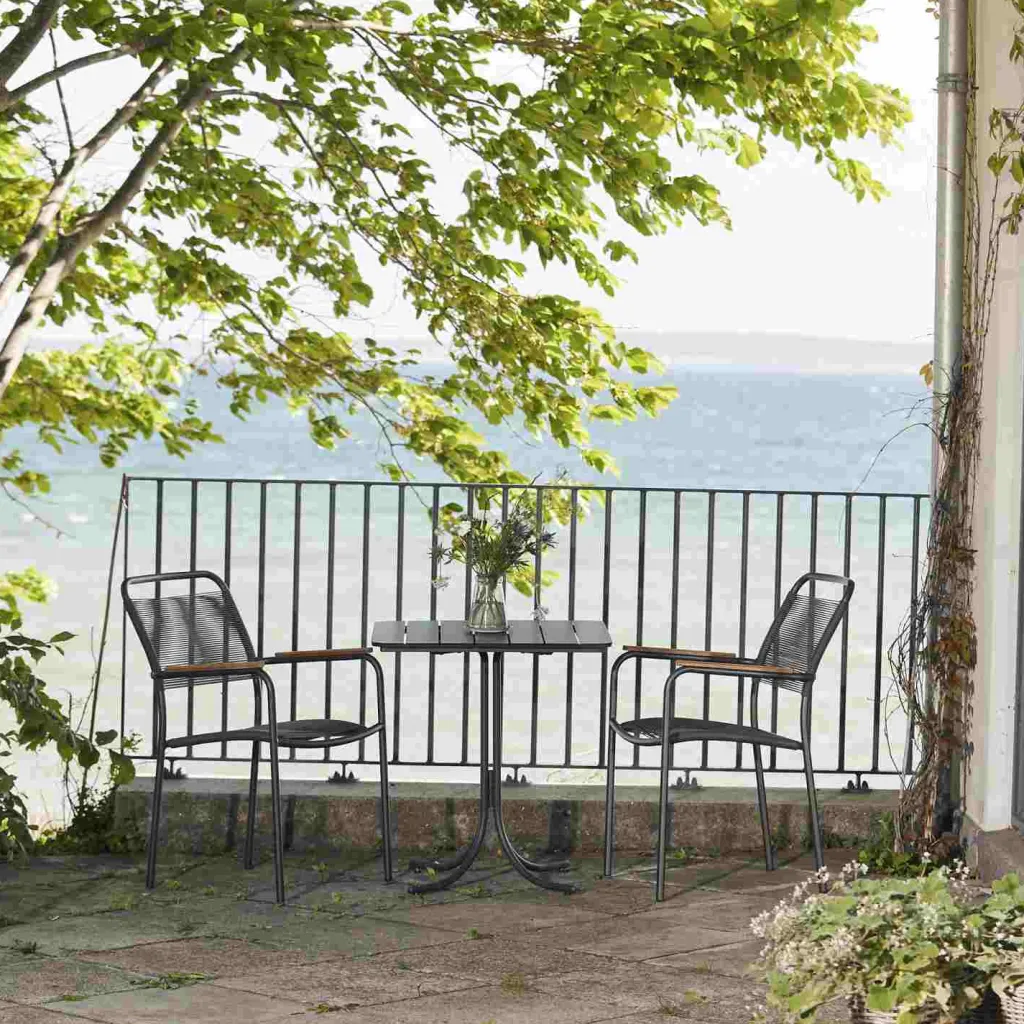 Clearance Pure Cafesæt m. 2 Verona Stole m. Teak Armlæn 66 cm, Antracit Havemøbler|Uderum