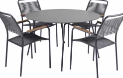Mandalay Havemøbler|Uderum > Pure Havemøbelsæt m. 4 Verona Stole m. Teak Armlæn Ø120 cm, Antracit