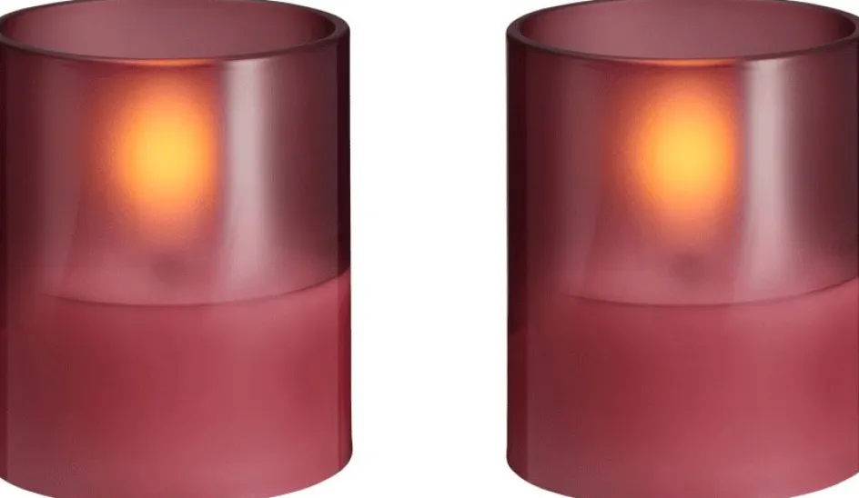 Sale Moods & More Glaslys LED 2 stk. Ø4,7xH5,7 cm, Hurricane/Vintage Rose