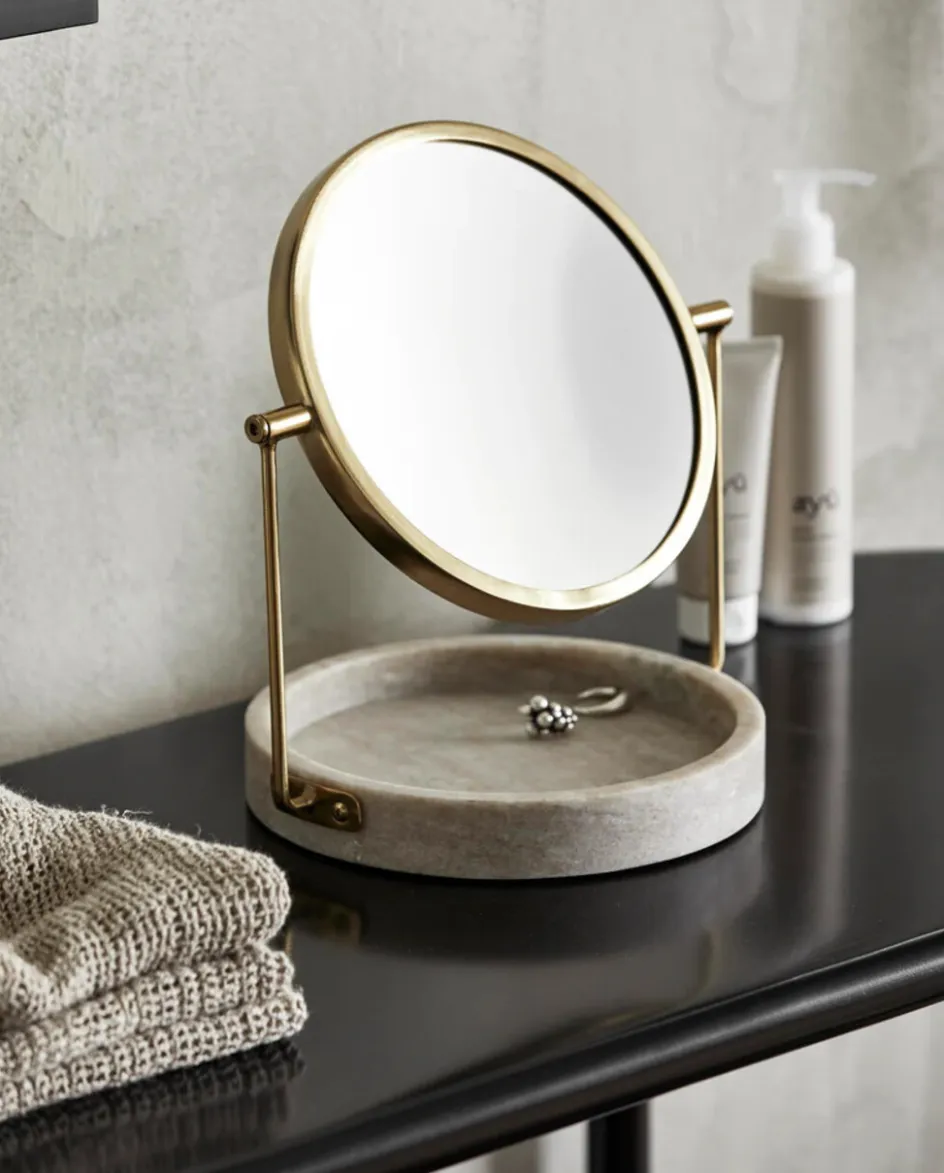 Outlet Nordal Haja Bordspejl H28,5 cm, Brun marmor/Guld