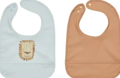 Børn OYOY Mini Hagesmække Og Savlesmække|Hagesmække > Hagesmæk Lobo Lion 2 stk. 34 cm, Caramel/Ice Blue