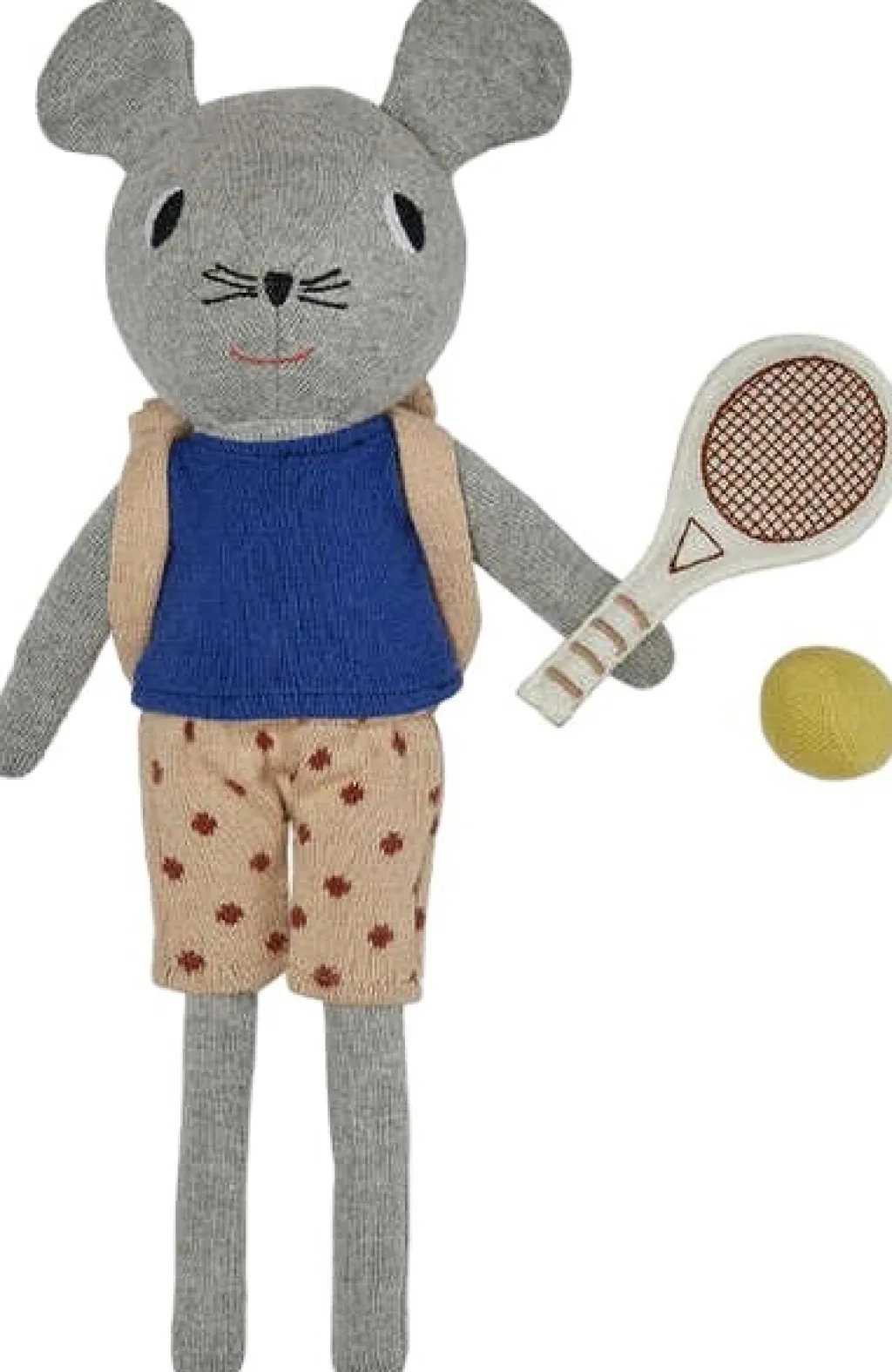 Outlet Nuni Mouse Tennis Dukke 34,5 cm, Light Grey Børn Tøjdyr Og Nusseklude