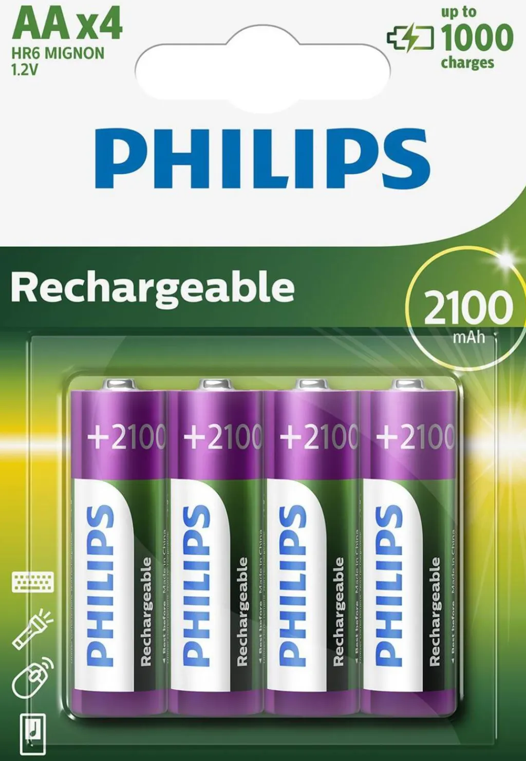 Philips Batterier > AA-batteri 2100 mAh Genopladelig 4 stk.