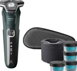 New Philips Series 5000 Wet and Dry Barbermaskine m. Rensekapsler og Etui, Mørkegrøn