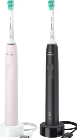 Philips Elektriske Tandbørster > Sonicare Series 3100 Elektrisk Tandbørste 2 stk, Sort/Rose