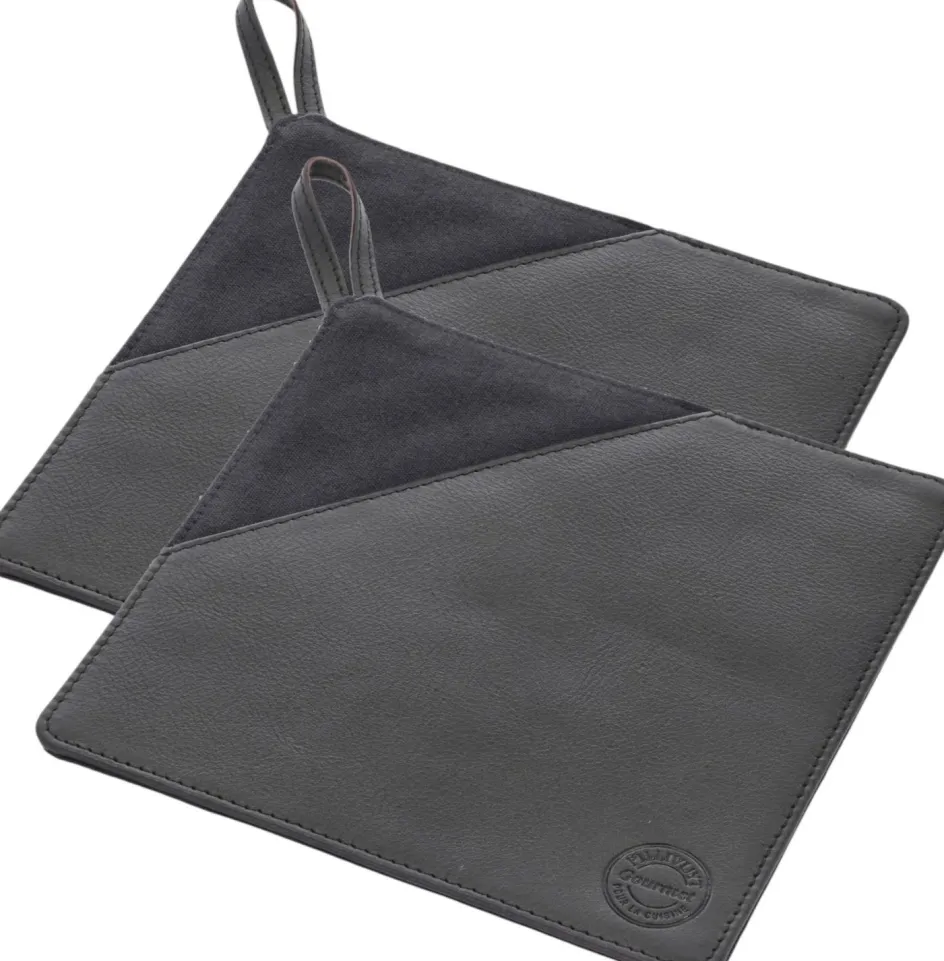 Sale Pillivuyt Gourmet Grydelap 2 stk. 20,5x20,5 cm, Sort Kanvas/Læder