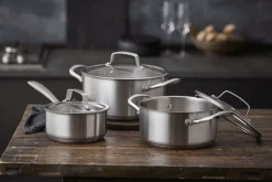 Pillivuyt Gourmet Roya Gryde m. Glaslåg 20 cm/3 L, Rustfrit Stål