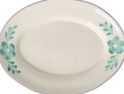 RICE Hand-Painted Serveringsfad , Green Flower Vine
