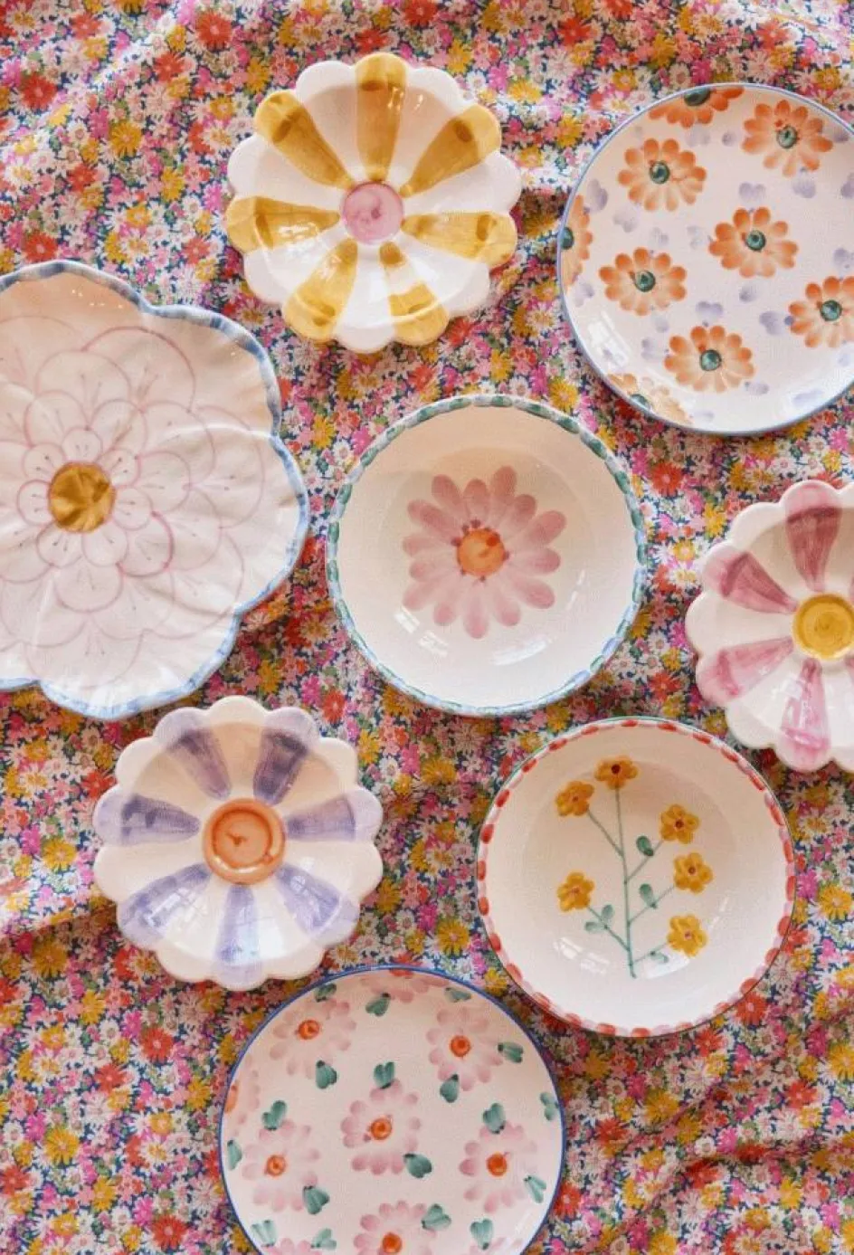 Clearance RICE Hand-Painted Tallerken 15 cm, Flowers/Pink