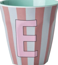 Clearance RICE KIDS Alfabetkop Stripes Kop 25 cl, E - Cyan