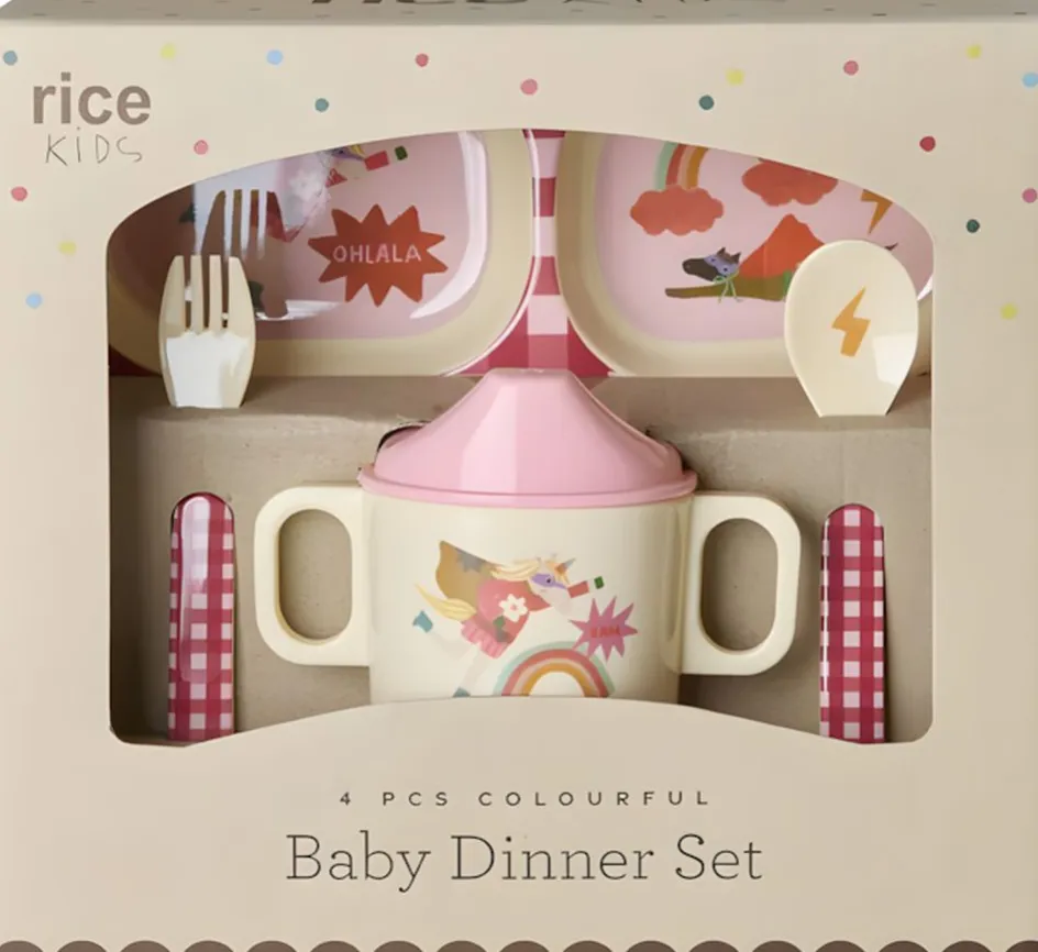 Sale RICE KIDS Børnesæt 4 Dele, Hero/Pink