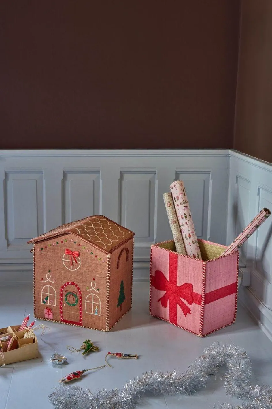 Outlet RICE Raffia Kurv 2 stk, Gingerbread