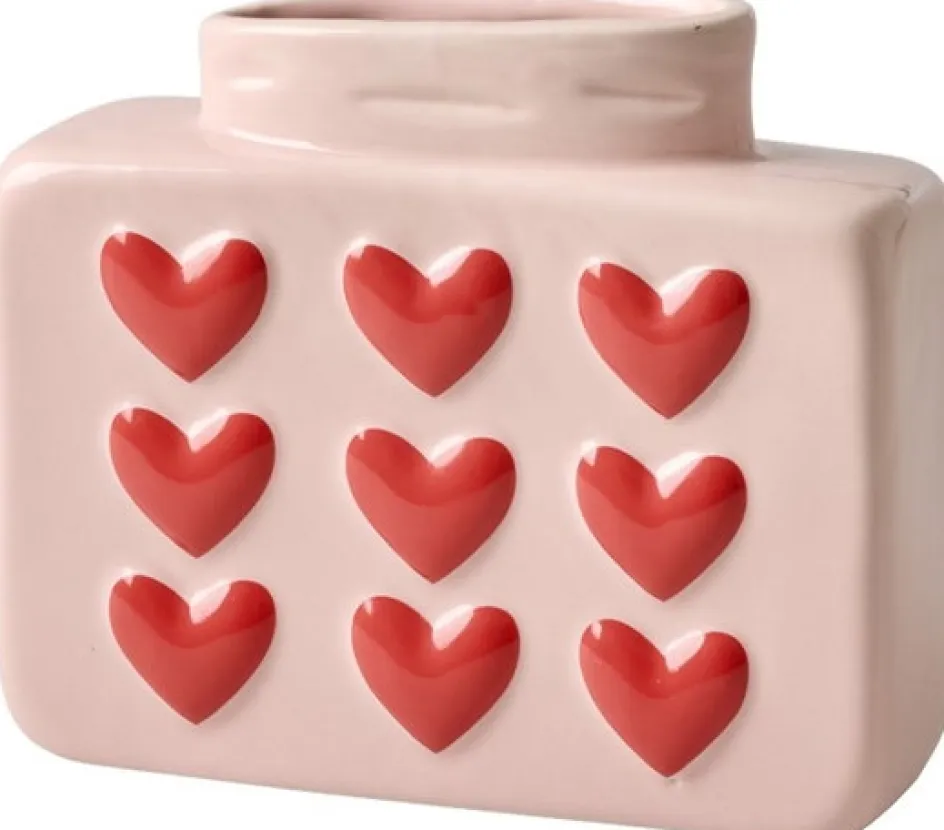 Clearance RICE Embossed Hearts Vase H13 cm, Pink