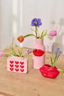 Clearance RICE Embossed Hearts Vase H13 cm, Pink