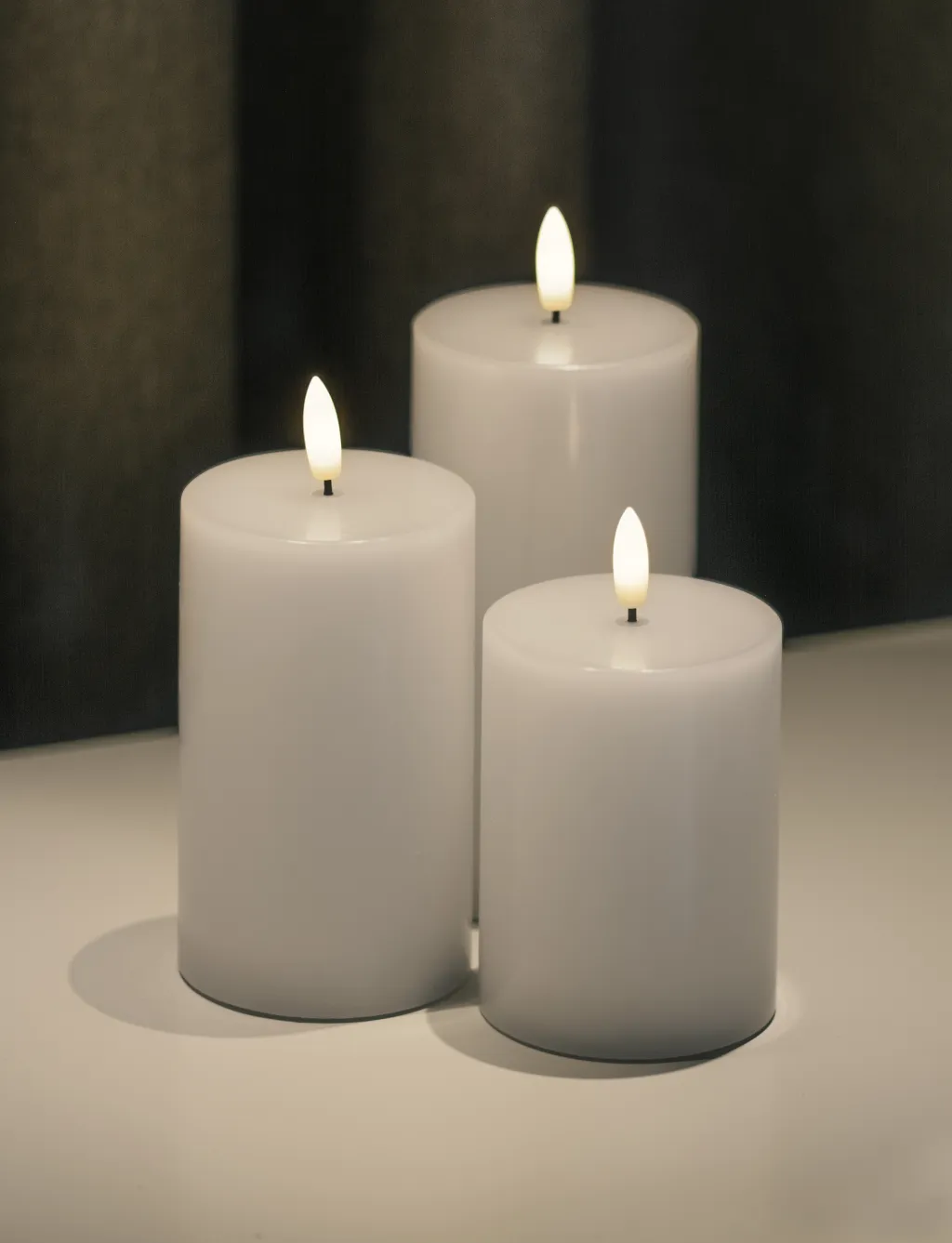 Sirius Stearinlys|Led Stearinlys > Sille Exclusive Bloklys LED 3 stk. Ø7,5 cm, Hvid