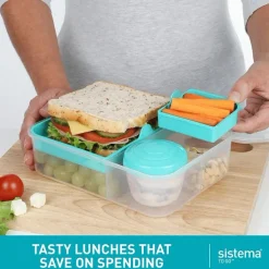 Sistema Opbevaring Til Køkkenet|Madkasser Og -Poser > To Go Bento Lunch Madkasse 2 stk. 1,65 L, Ocean Blue/Minty Teal