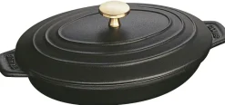 New Staub Ovalt Støbejernsfad m. Låg 23x17 cm, Sort