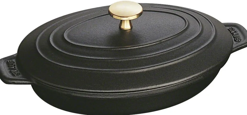 New Staub Ovalt Støbejernsfad m. Låg 23x17 cm, Sort