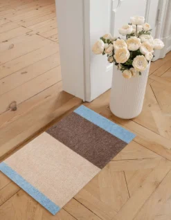 Discount Tica Copenhagen Stripes Horisontal Gulvmåtte , Ivory/Sand/Blå