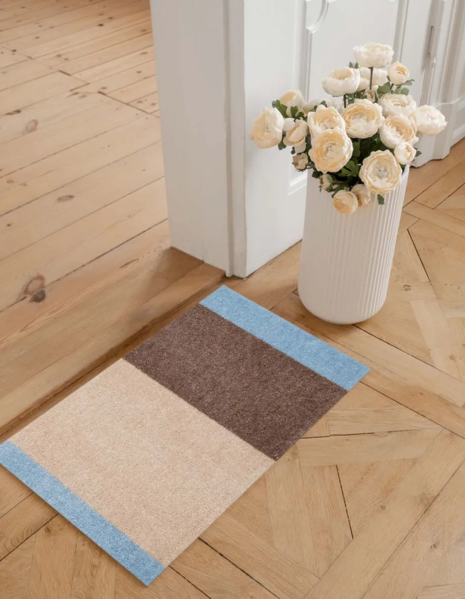 Discount Tica Copenhagen Stripes Horisontal Gulvmåtte , Ivory/Sand/Blå