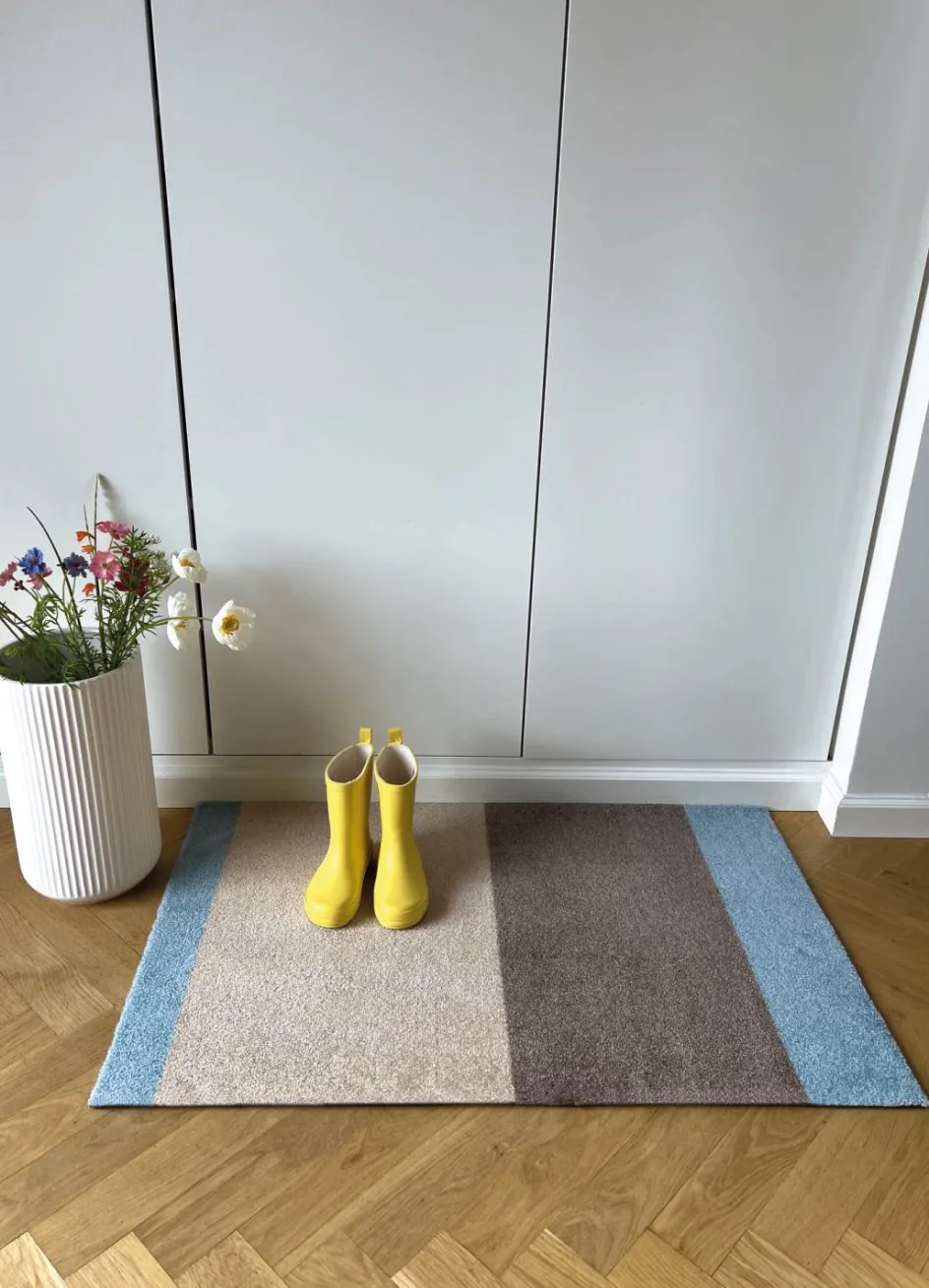 Clearance Tica Copenhagen Stripes Horisontal Gulvmåtte , Ivory/Sand/Blå