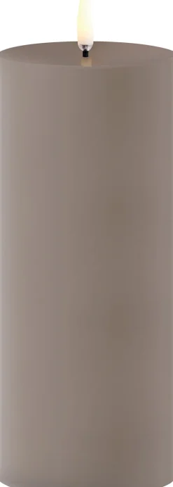 Outlet Bloklys Udendørs LED Ø7,8xH17,8 cm, Sandstone Plastik Stearinlys|Led Stearinlys