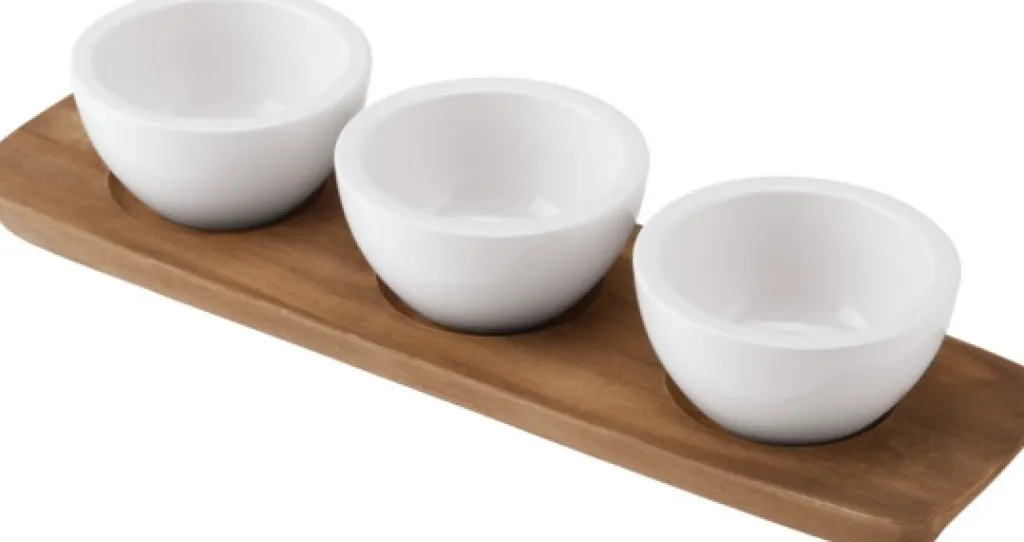 Villeroy & Boch Serveringsbrætter|Skærebrætter Og Serveringsbrætter > Artesano Original Skåle m. Træbræt 3 stk, Hvid