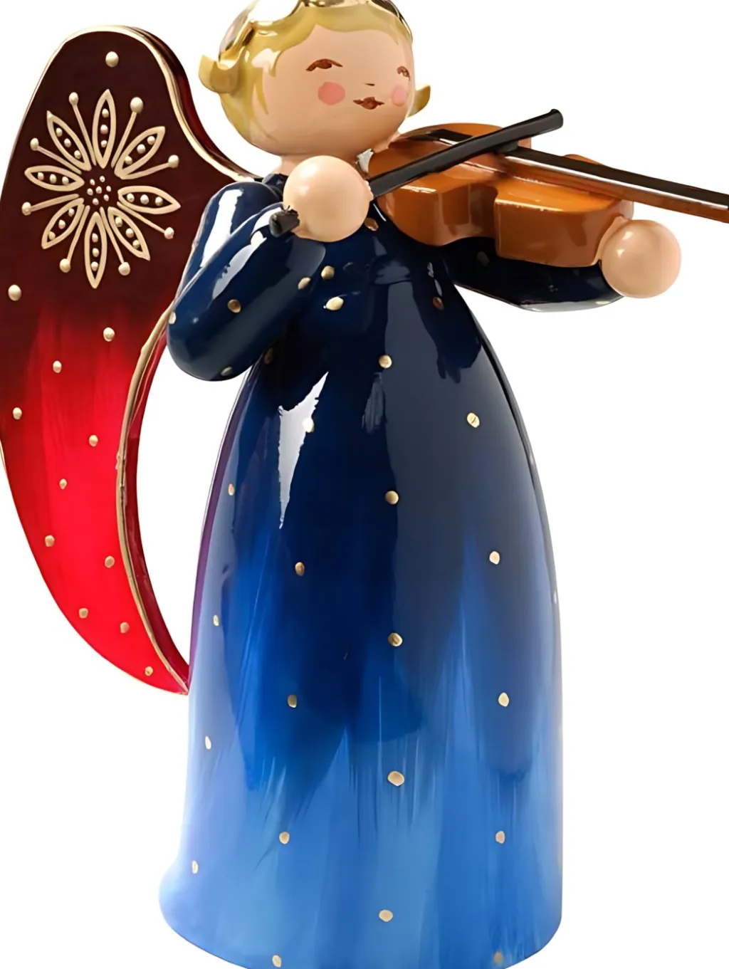 Discount Richly Painted Angel, Engel m. Violin , Blå Træfigurer Og Figurer
