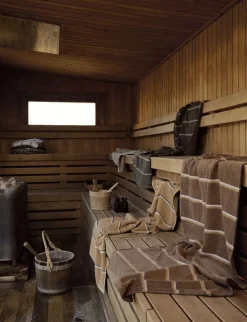 Outlet Zone Denmark Sauna Badehåndklæde 70x140 cm, Sort/Soft Grey/Camel