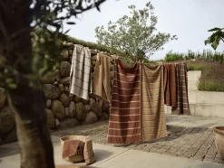 New Zone Denmark Sauna Håndklæde 50x100 cm, Camel/Ice Blue/Olive Green