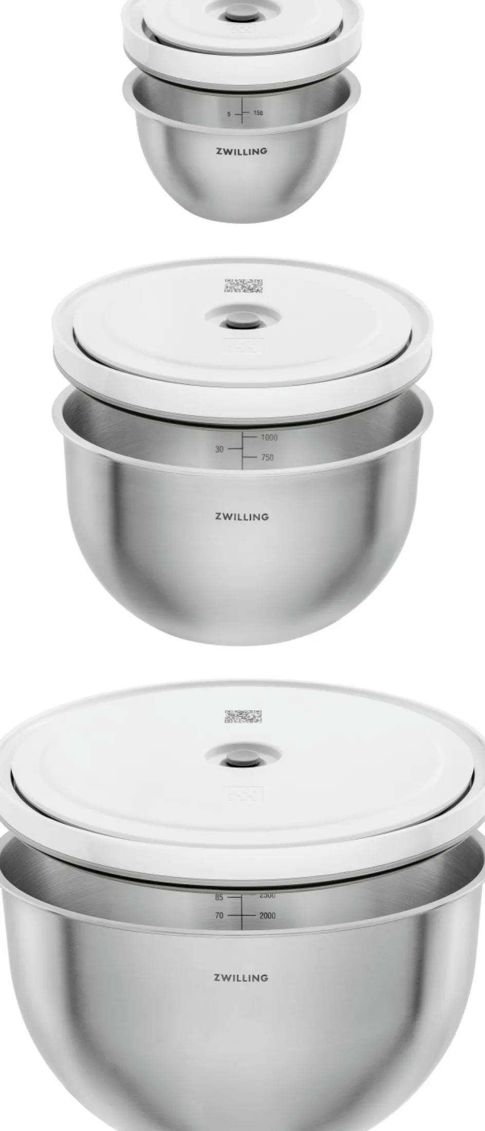 Zwilling Fresh & Save Vakuum Skålesæt m. Låg 3 stk, Rustfrit Stål